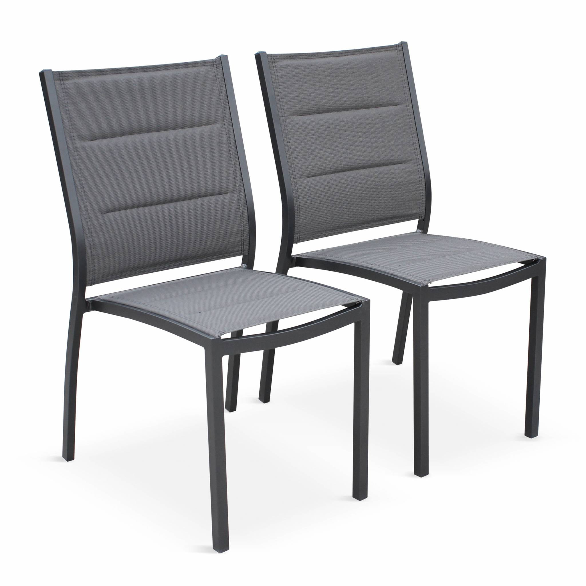 Lot de 2 chaises - Chicago / Odenton Anthracite - En aluminium anthracite et textilène gris taupe. empilables