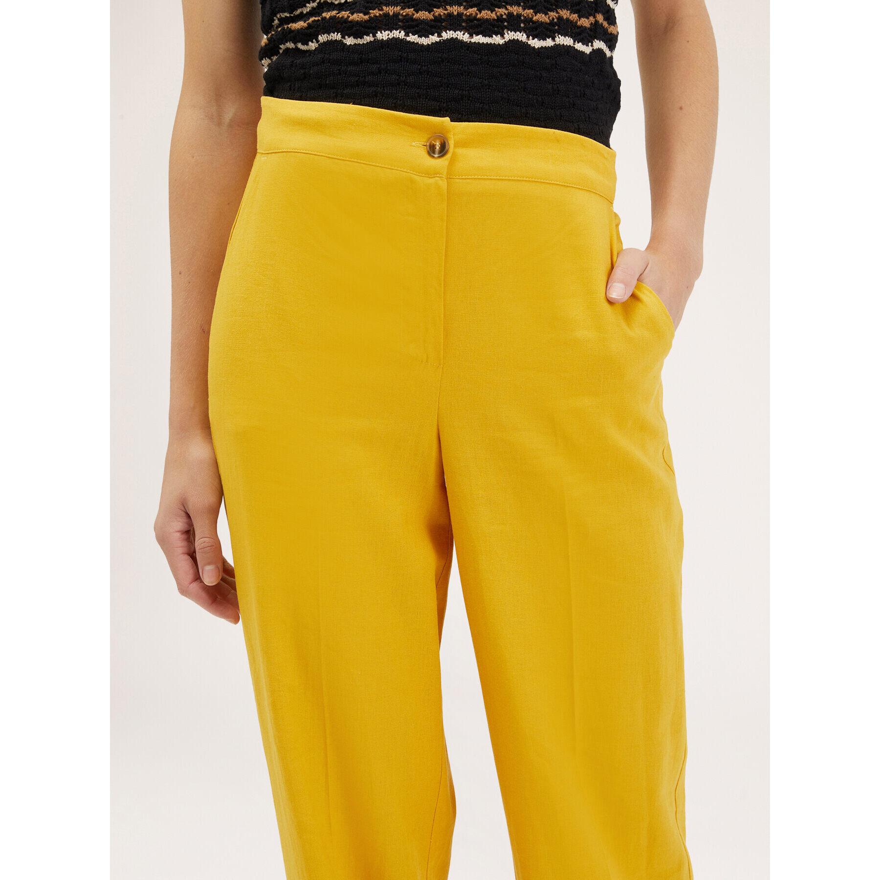 Motivi - Pantalón modelo palazzo en mezcla de lino - Amarillo