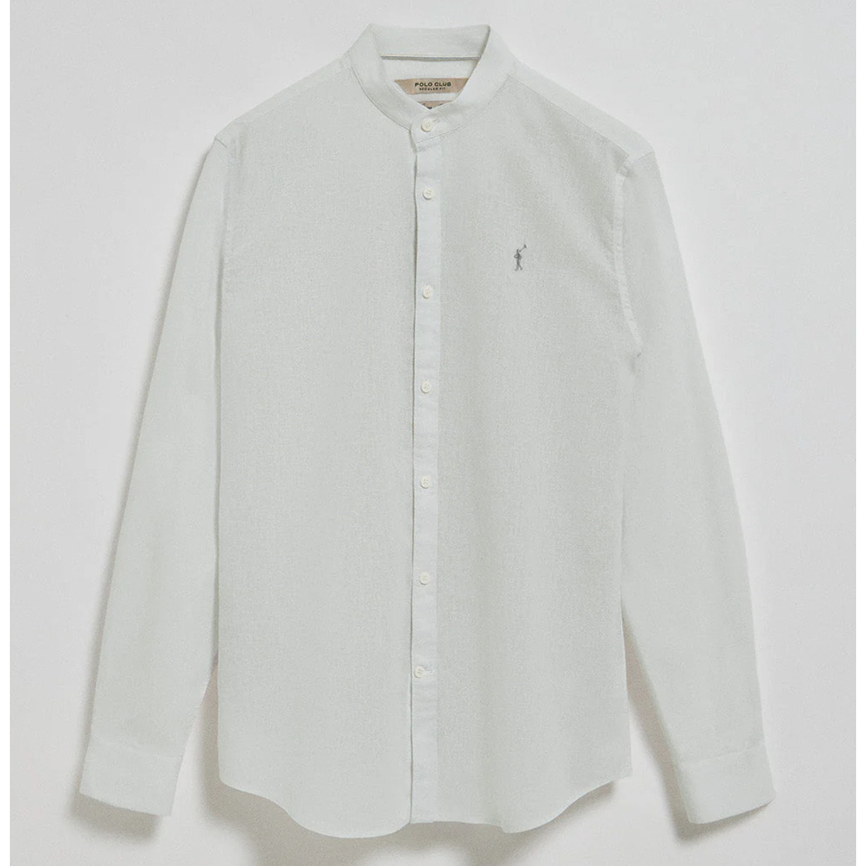 Camicia verde chiaro con colletto alla coreana in lino-cotone con ricamo Rigby Go