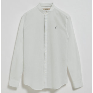 Camicia verde chiaro con colletto alla coreana in lino-cotone con ricamo Rigby Go