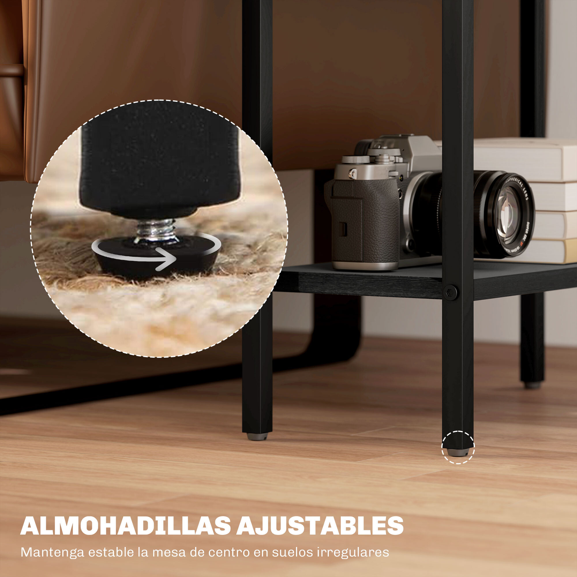 Mesa Auxiliar Estrecha de 3 Niveles Mesita Auxiliar Industrial con Estantes Abiertos y Estructura de Acero para Salón Dormitorio 43x18x62,5 cm Negro