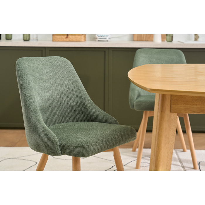 Chaises scandinaves en tissu chenille vert kaki et bois clair (lot de 2) HASTA