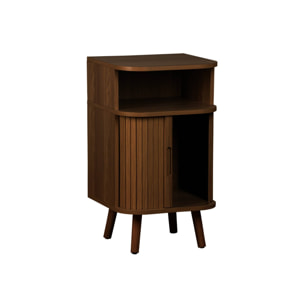 Table de chevet 2 portes coulissantes + 1 niche effet bois rainuré. L 40 x P 40 x H 70cm