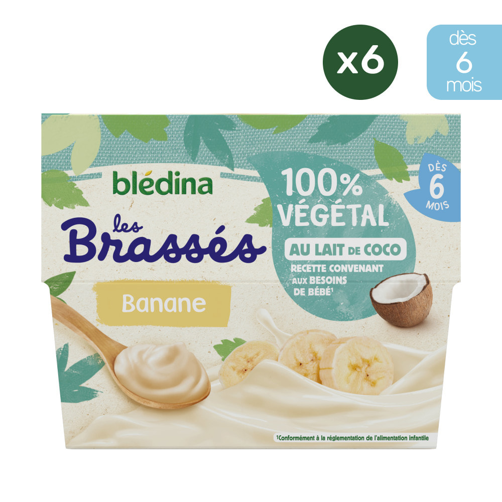 6x4 Brassés 100% Végétal Lait de Coco Banane - Bledina - Dès 6 mois