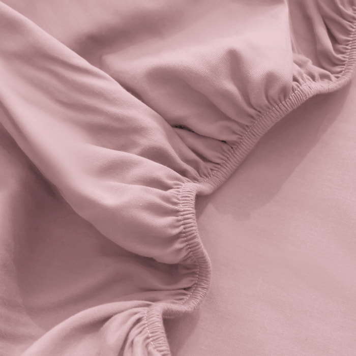 LENZUOLO SOTTO CON ANGOLI PER LETTO MATRIMONIALE IN JERSEY DI COTONE ROSA