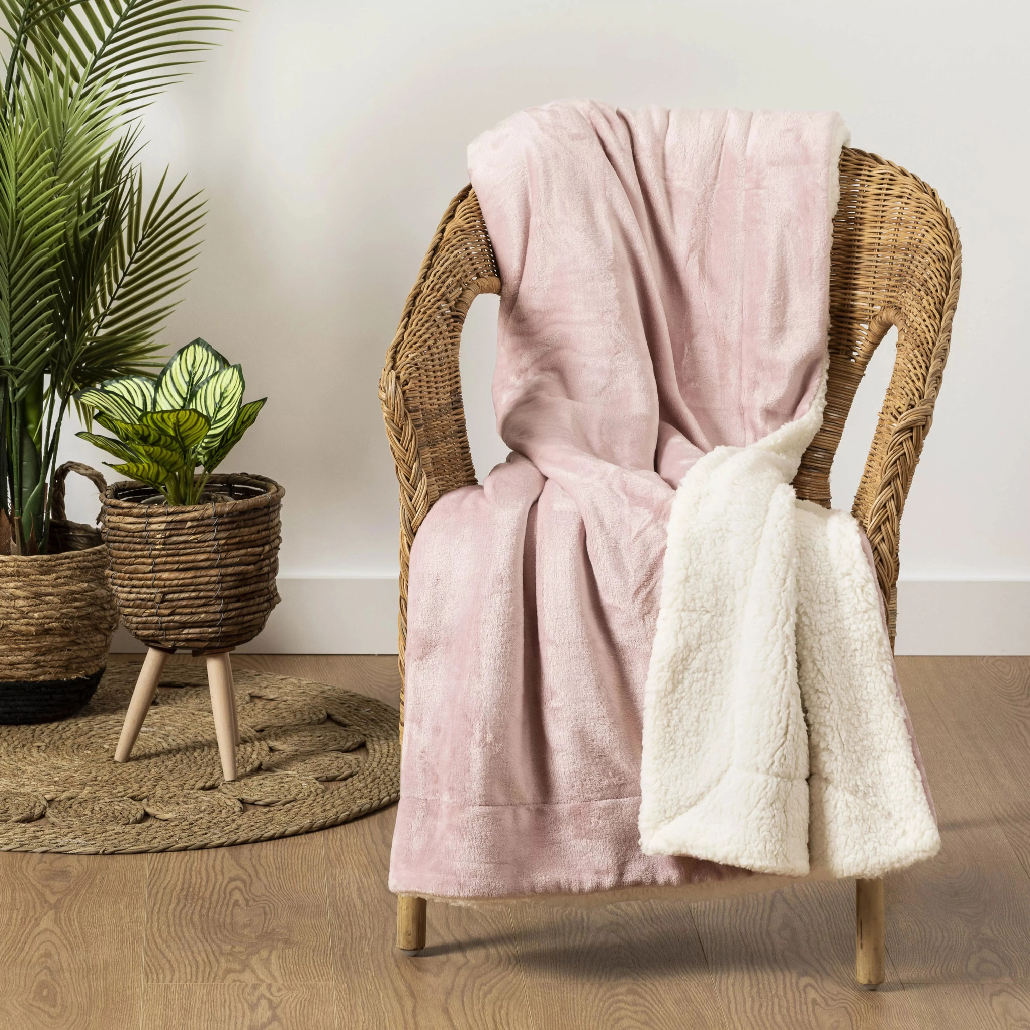 Manta Velvet Sherpa Rosa Palo