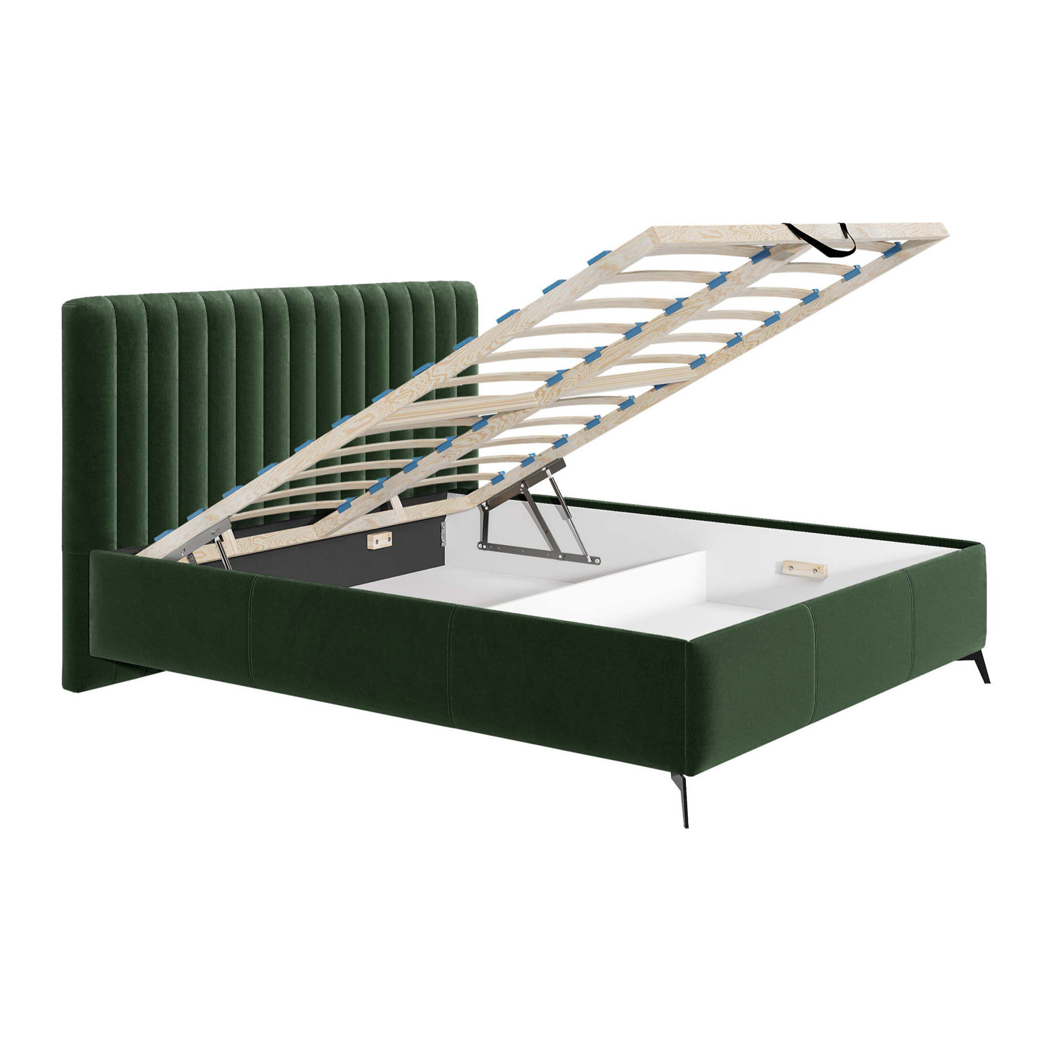 Mendoza - lit coffre - 180x200 - sommier inclus - en velours - Vert