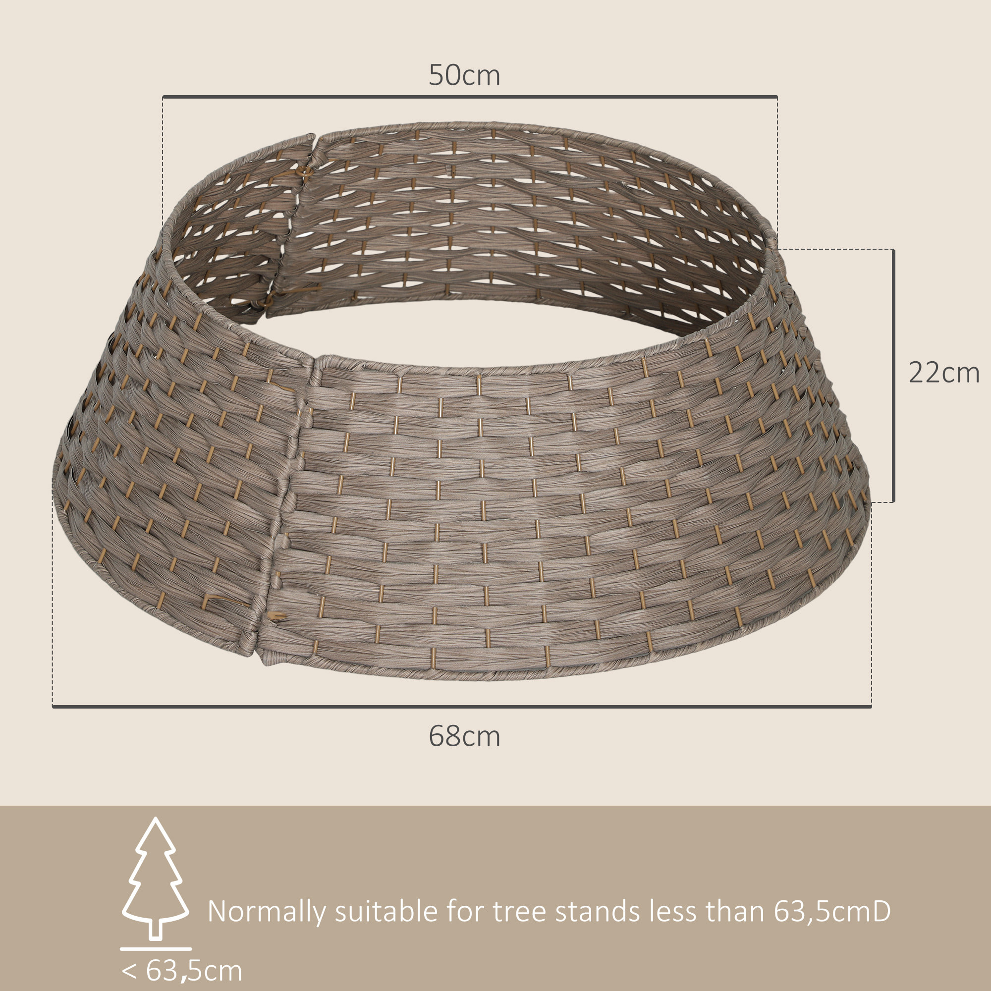 Falda para Árbol de Navidad Rústico, Diseño Tejido, Cubre Pie para Árbol de Navidad Desmontable para Fiestas, Decoración Navideña, Ø68x22 cm, Café