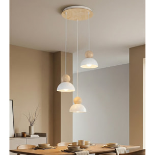 Lampada a sospensione KAKI in acciaio bianco opaco e legno