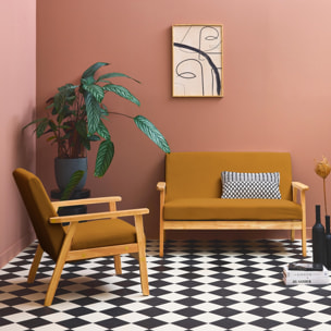 Banquette + fauteuil 3 places bois d'hévéa velours côtelé ISAK