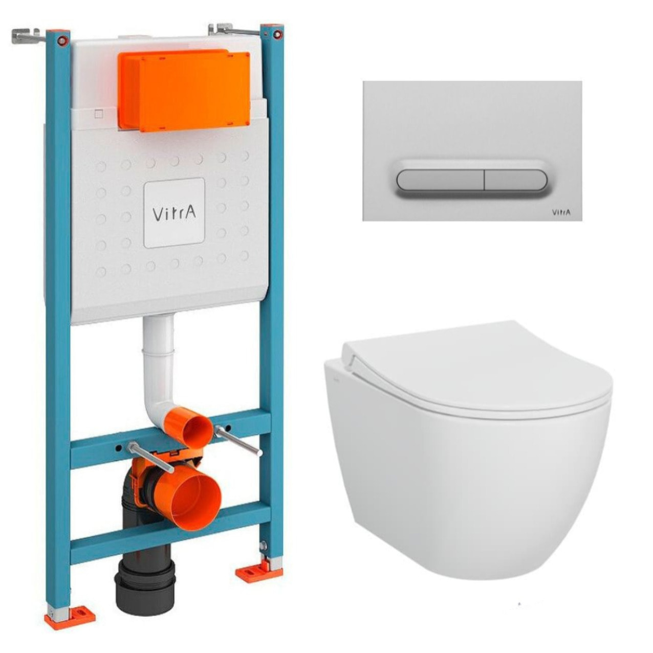 V-Fix Core Pack WC bâti-support + WC sans bride Vitra S60 + Abattant SoftClose + Plaque chrome mat (V-FixS60-5)