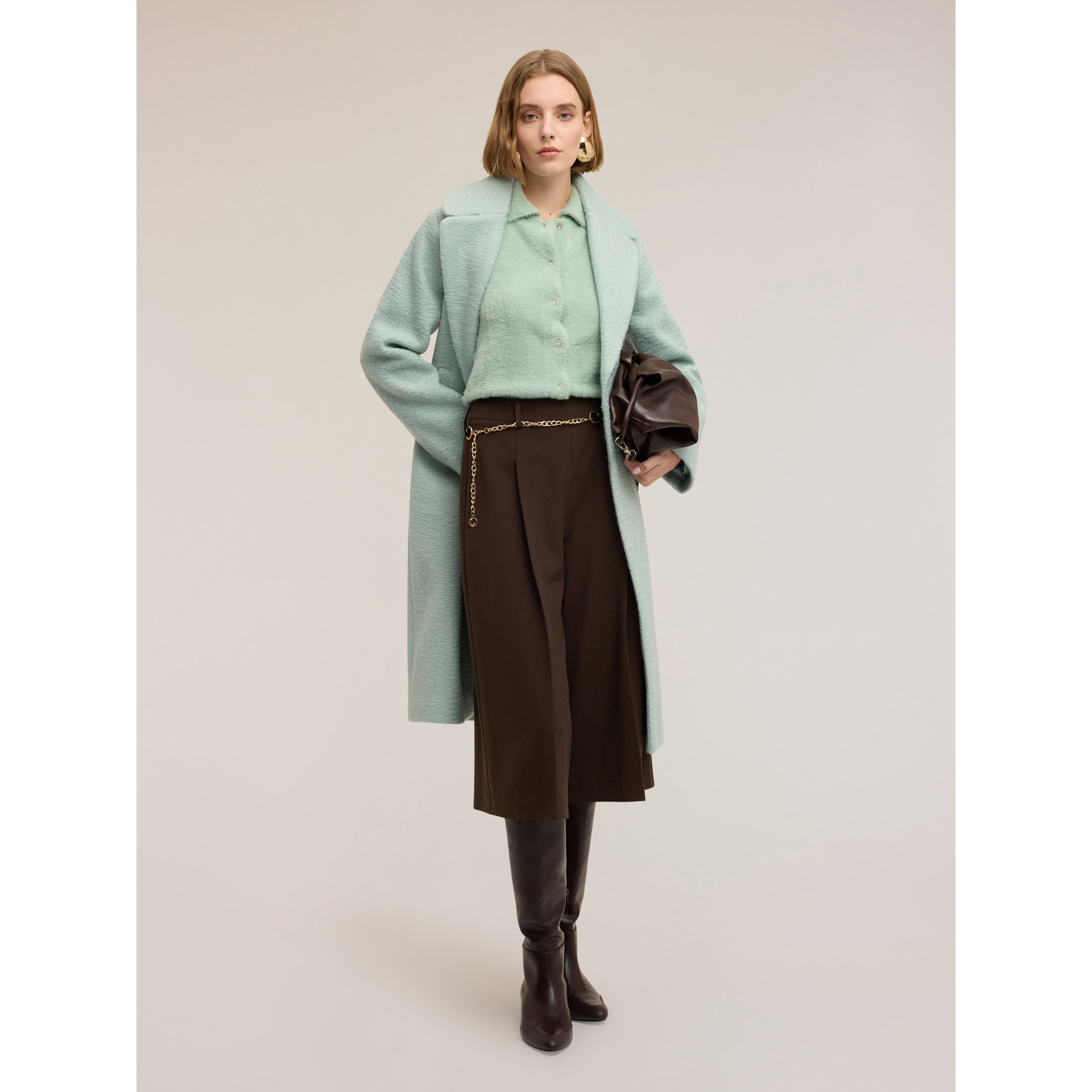 Motivi - Pantaloni cropped in flanella con catena - Marrone