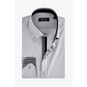 Camicia Uomo 2 Bottoni Button Down Slim Popeline Stampato Grigio/Nero