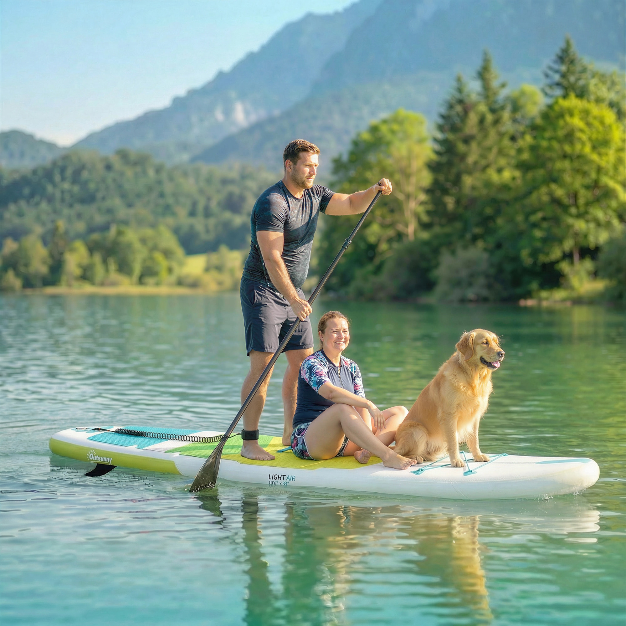 Tabla Paddle Surf Hinchable con Accesorios, 320 cm, Remo de Aluminio Ajustable, Quilla, Stand Up Paddle Board con Superficie Antideslizante de EVA, Bomba y Mochila, Carga 160 kg, para Adultos