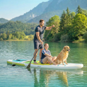 Tabla Paddle Surf Hinchable con Accesorios, 320 cm, Remo de Aluminio Ajustable, Quilla, Stand Up Paddle Board con Superficie Antideslizante de EVA, Bomba y Mochila, Carga 160 kg, para Adultos