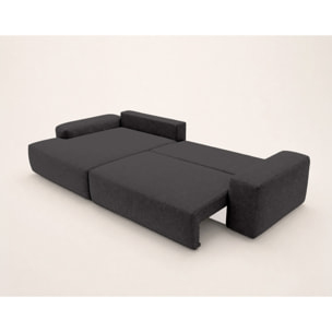 Tama - Canapé d'angle gauche 4 places convertible avec coffre en tissu - Gris