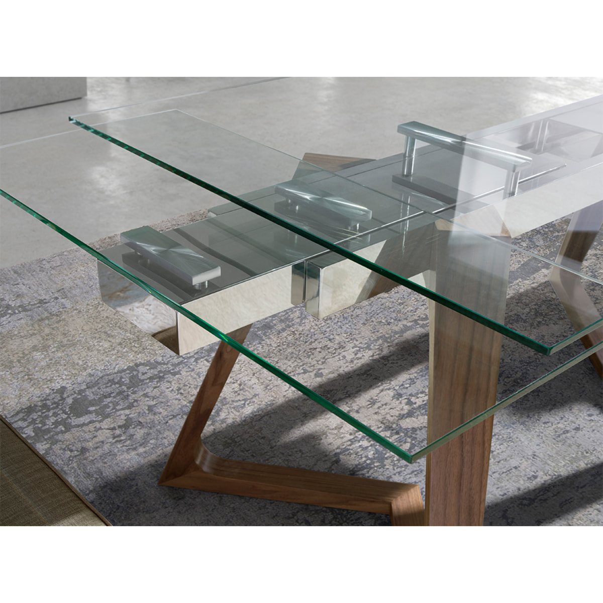Mesa comedor extensible rectangular con tapa de cristal templado 160x90x75cm