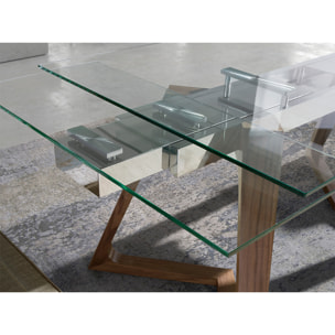 Mesa comedor extensible rectangular con tapa de cristal templado 160x90x75cm