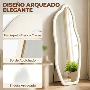 Espejo de Cuerpo Entero, 160x60 cm, Espejo de Pie, Marco Arqueado Aterciopelado, Independiente, Apoyado y de Pared, para Dormitorio, Salón, Vestidor, Crema