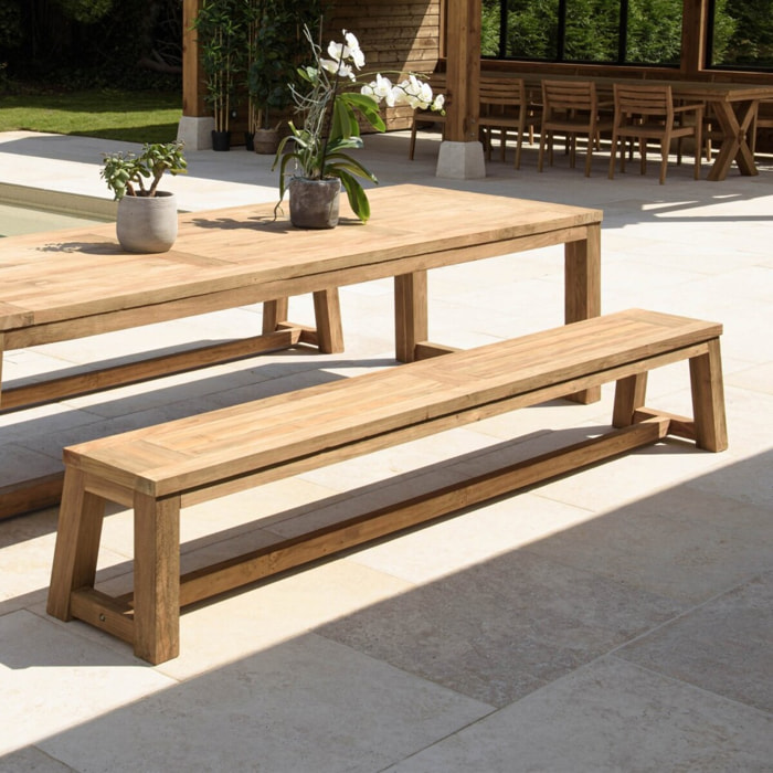 KALLY - Banc de jardin 270x35cm en bois teck recyclé couleur naturelle