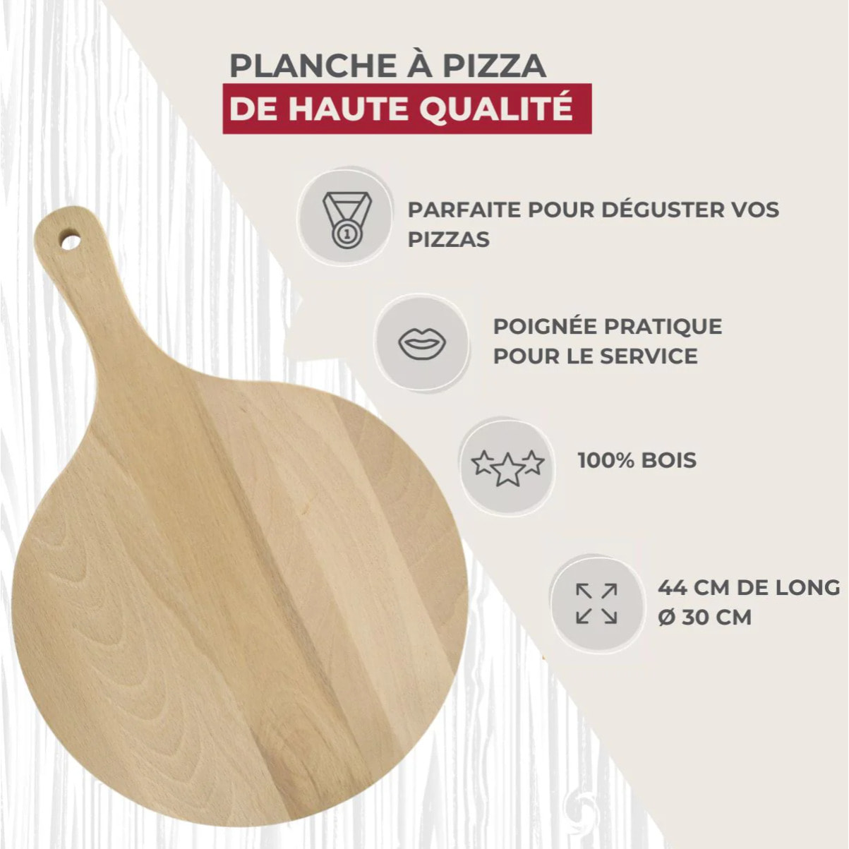 Lot de 4 planches à pizza et tarte flambée en bois 30 cm Fackelmann Pizzas Lovers