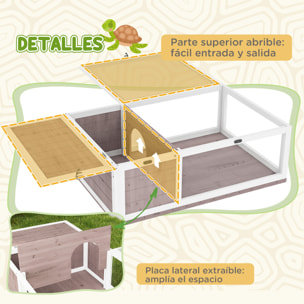 Casa para Tortugas de Madera, Terrario para Reptiles con Techo de Malla Abrible, Paneles Laterales Transparentes Extraíbles y Pestillo de Seguridad, 91x60,5x32 cm, Marrón Grisáceo