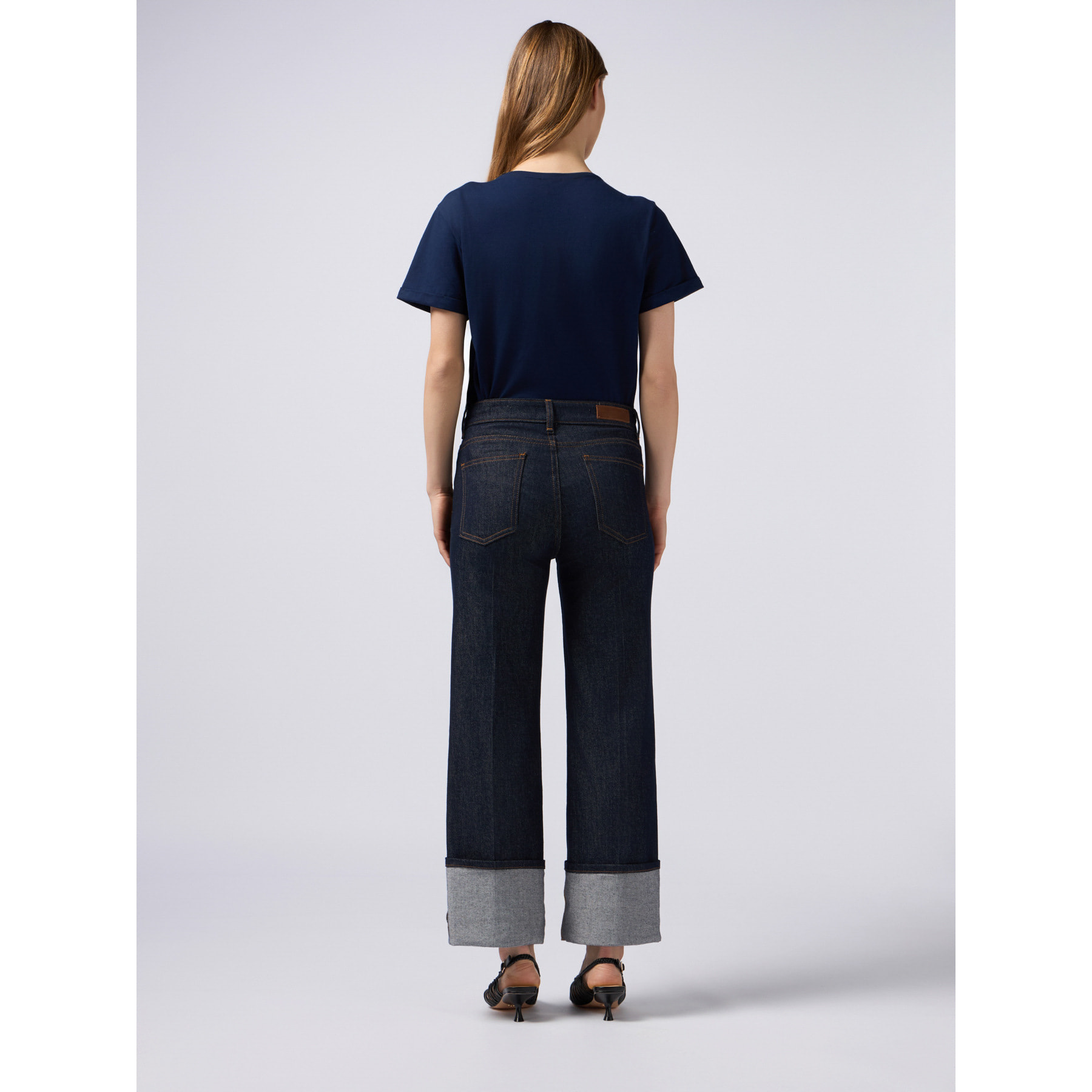Oltre - Jeans palazzo in denim con fibbia gioiello - Blu