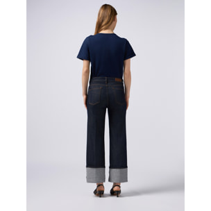 Oltre - Jeans palazzo in denim con fibbia gioiello - Blu