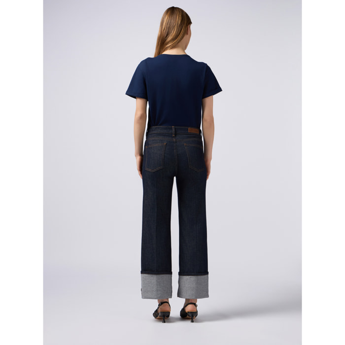 Oltre - Jeans palazzo in denim con fibbia gioiello - Blu