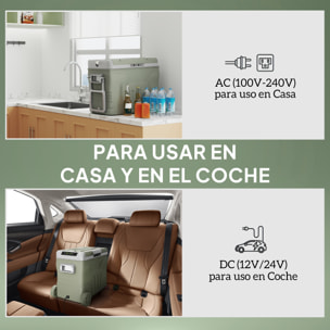 Nevera Portátil Eléctrica 45L Refrigerador de Coche -20℃ a +20 ℃ 12V/24V Mini Frigorífico con Ruedas Compresor Pantalla LED Táctil para Hogar Camping Viajes Automóvil 64,5x43,5x53 cm Verde