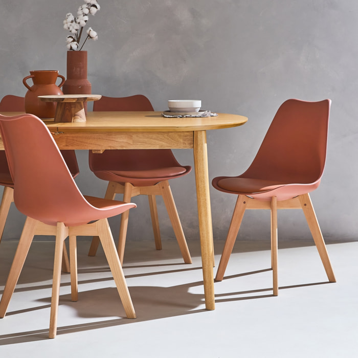 Lot de 4 chaises scandinaves. pieds bois de hêtre. chaises 1 place. terracotta