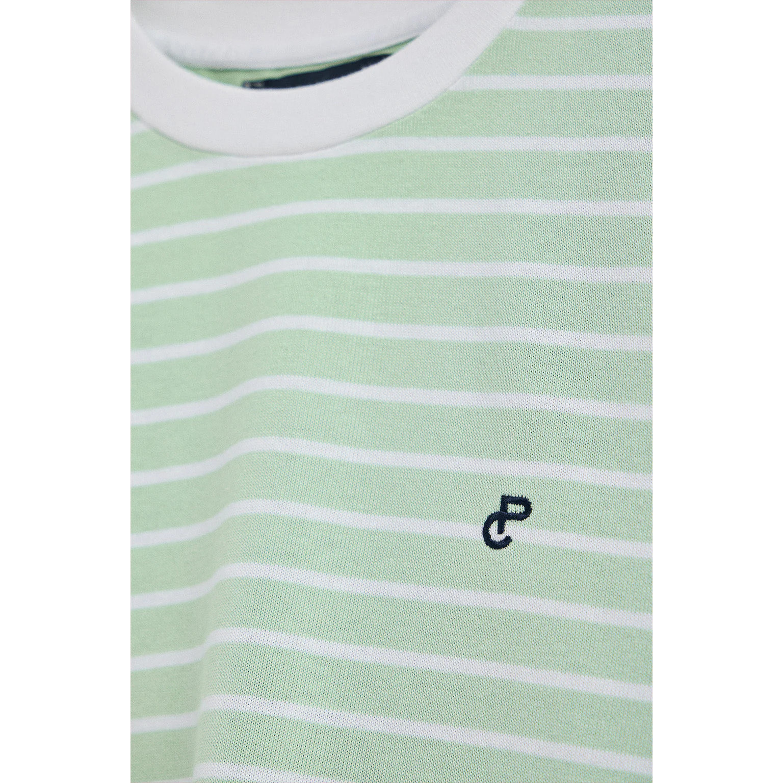 Camiseta de rayas color menta y beige con monograma bordado