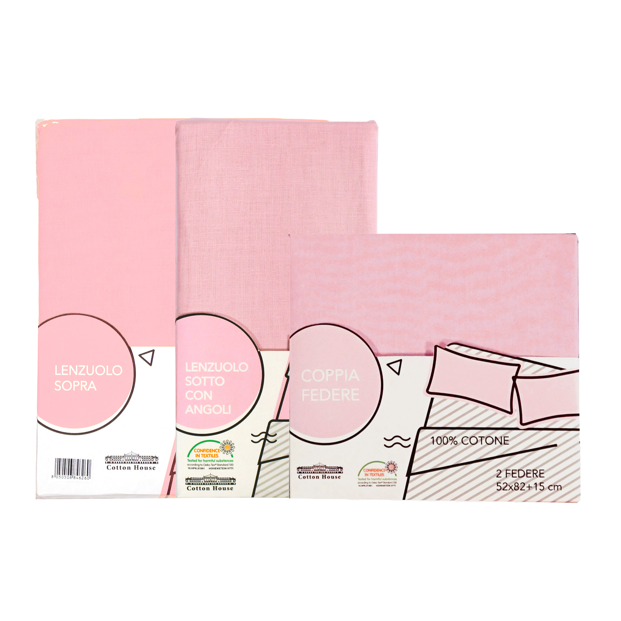 COMPLETO LENZUOLA LETTO MATRIMONIALE ROSA LINEA PASTELLO 100% COTONE