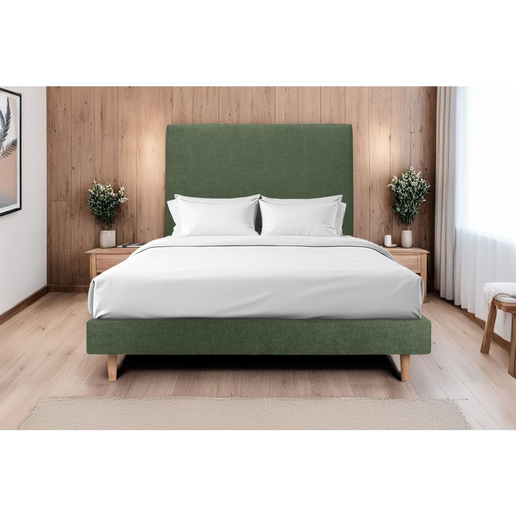 Sommier Tapissier Tissu Ep14 - pieds bois