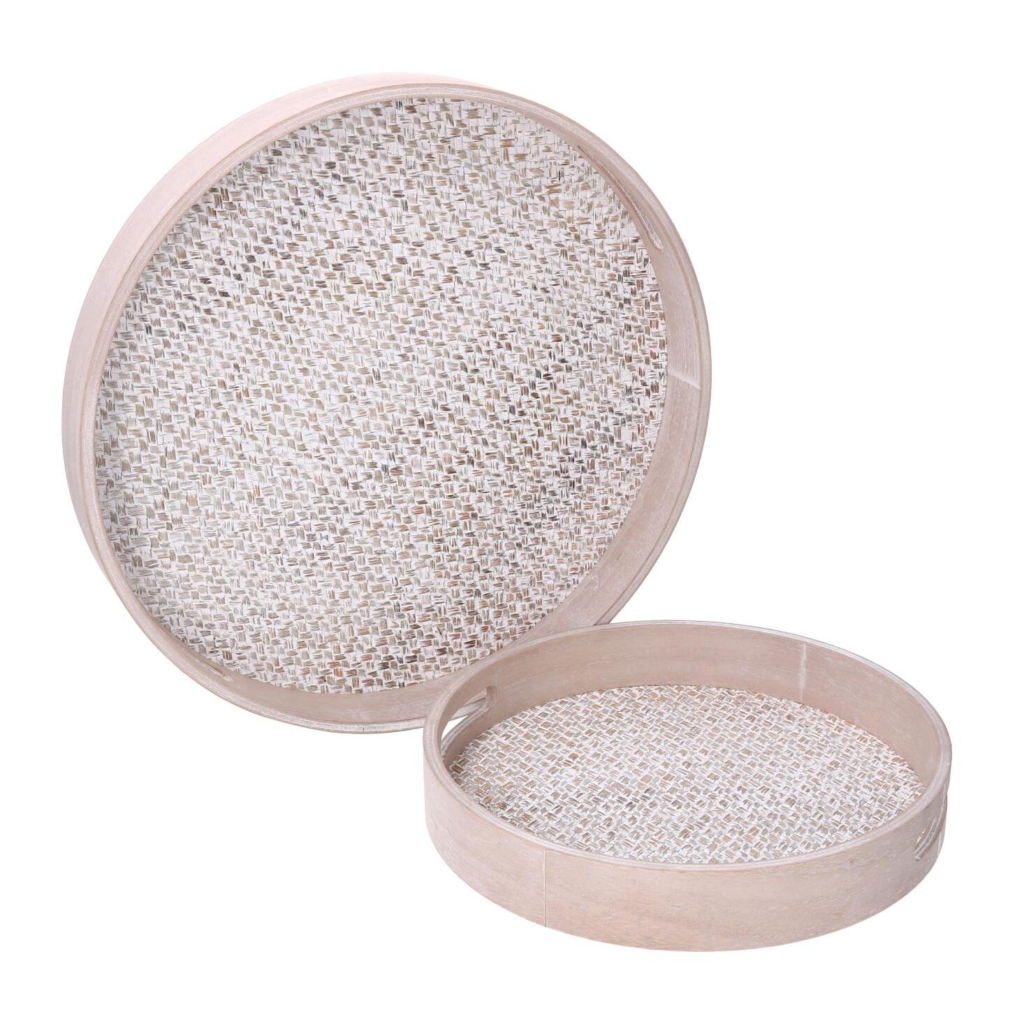 Set di 2 vassoi in legno naturale tondi cmø40h5