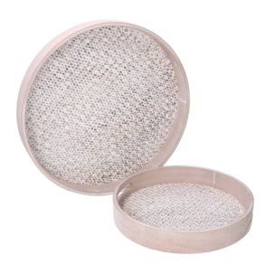 Set di 2 vassoi in legno naturale tondi cmø40h5