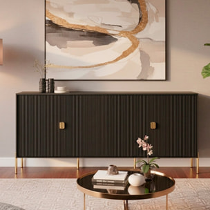 Madia Moderna Credenza In Melaminico Opaco Con 4 Ante E Piedini Alti Mobile Contenitore Design Soggiorno Salotto Sala Pranzo 203 x 49 x 87 Cm Nero