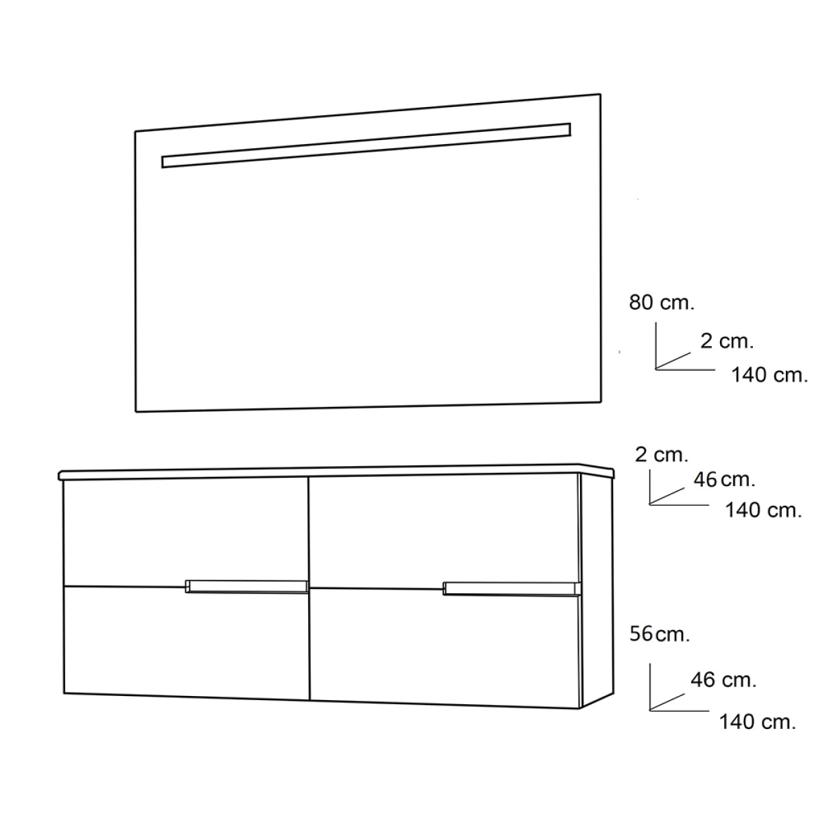 Ensemble de salle de bain MEMPHIS 4C Alday, 140cm, Blanc Mat