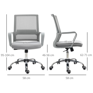 Vinsetto Fauteuil chaise de bureau ergonomique hauteur réglable pivotante 360° revêtement maille gris