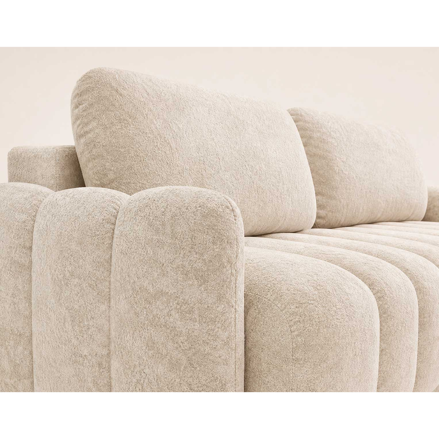 Silvia - Canapé droit 3 places convertible avec coffre - en tissu bouclette - Beige