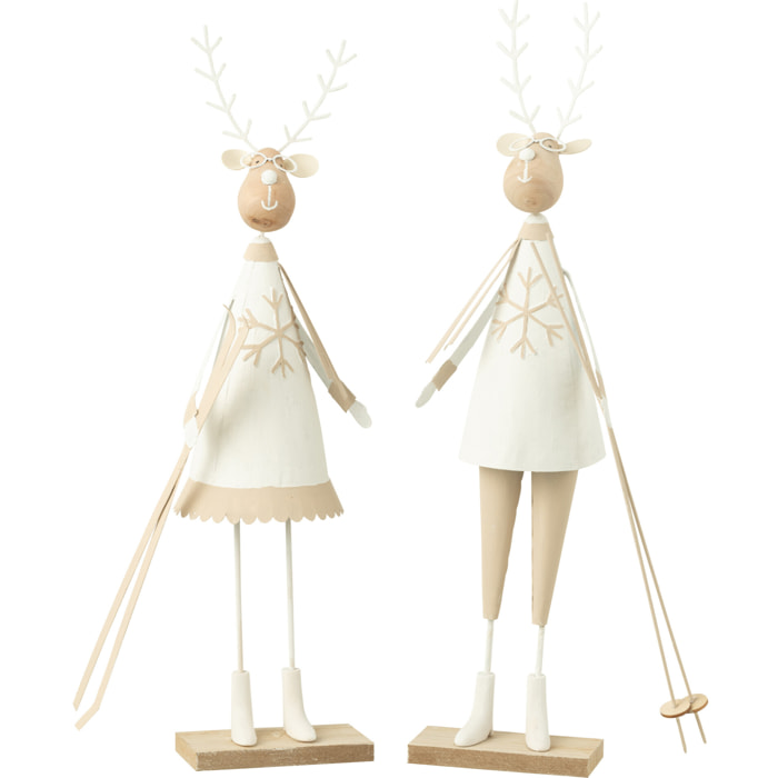 J-Line figurine Renne Déco Garçon/Fille - métal/bois - blanc/beige - large - 2 pcs