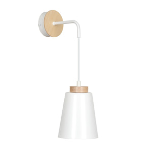 Lampada da parete Bolero in acciaio bianco opaco e legno