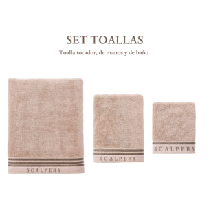 Juego de 3 toallas beige (tocador 30x50cm, manos 50x100cm y baño 90x150cm) scalpers home