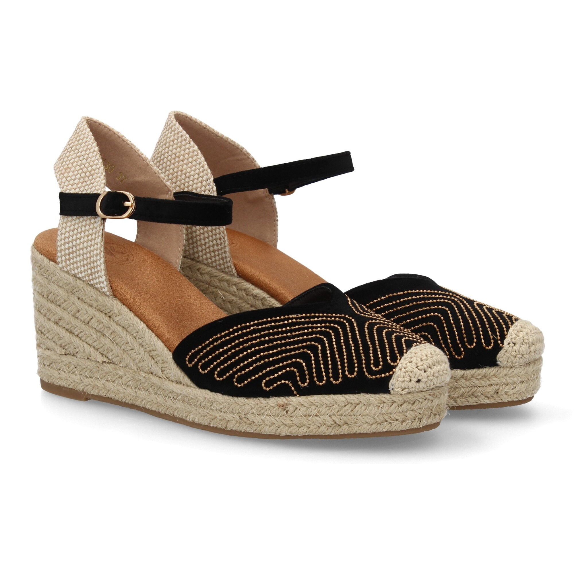 Alpargata valenciana cuña con adornos metálicos para mujer