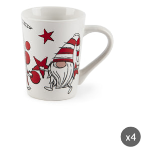 Set 4 Mug Excelsa - Gnome Sweet Home, Stoneware Bianco