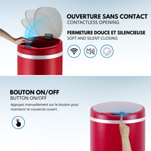 Poubelle automatique inox SOHO rouge 42L