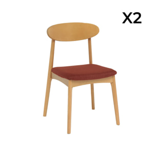 Chaise vintage bois d'hévéa naturel et tissu (lot de 2) ARIA