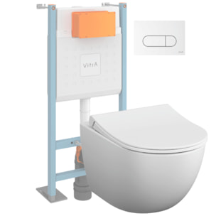 Pack WC suspendu VITRA Sento blanc mat + bâti autoportant V-Fix Core + Plaque Round Blanche