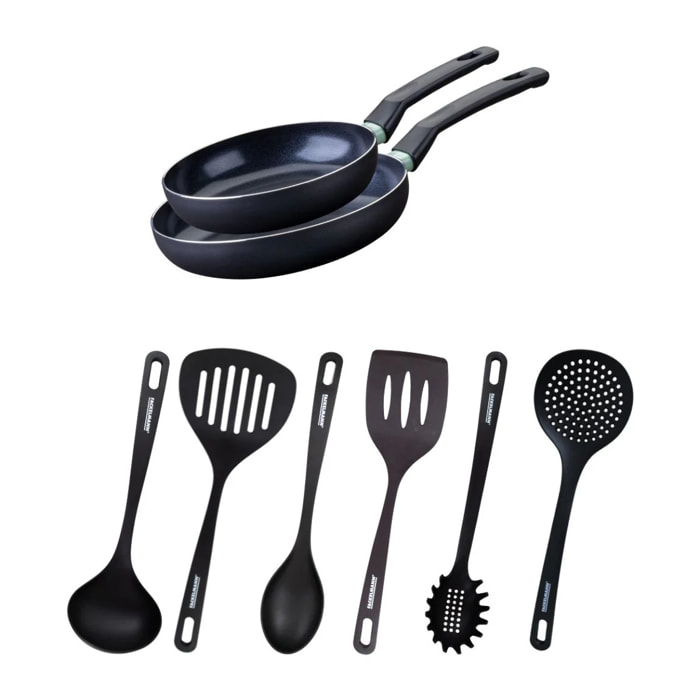 Ensemble de 2 poêles de 20 et 24 cm et 6 ustensiles Fackelmann Brandao