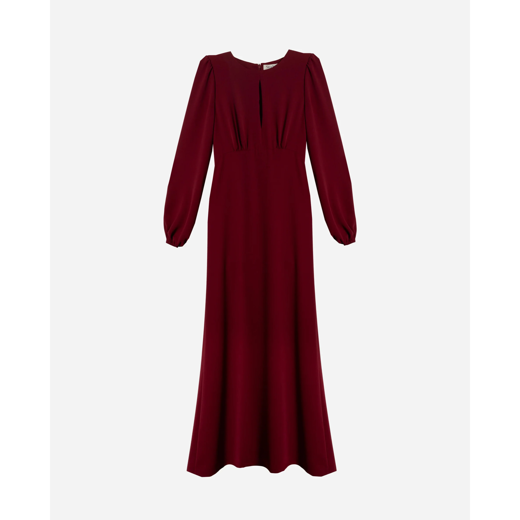 Vestido midi de manga larga con escote de lágrima.
